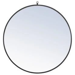Elegant Furniture & Lighting Elegant Decor Rowan 36" Round Metal Frame Hooked Mirror In Black