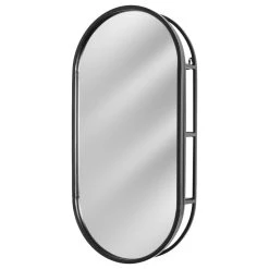 Head West, Inc. Black Metal Framed Oval Vanity Wall Mirror With Shelves - 15" X 30"