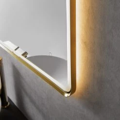Altair Viaggi Rectangle Framed Bathroom/Vanity LED Wall Mirror, Brushed Gold, 24" -Laural Home Shop 30e12ddd02b352e0 8079 w800 h800 b0 p0