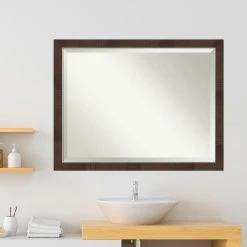 Amanti Art Wildwood Brown Narrow Beveled Bathroom Wall Mirror - 43.25 X 33.25 In. -Laural Home Shop 31b1e9260ec6db68 6868 w800 h800 b0 p0