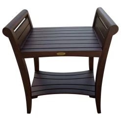 DecoTeak Symmetry 24" Extended Height Teak Shower Bench With Shelf And LiftAide Arms