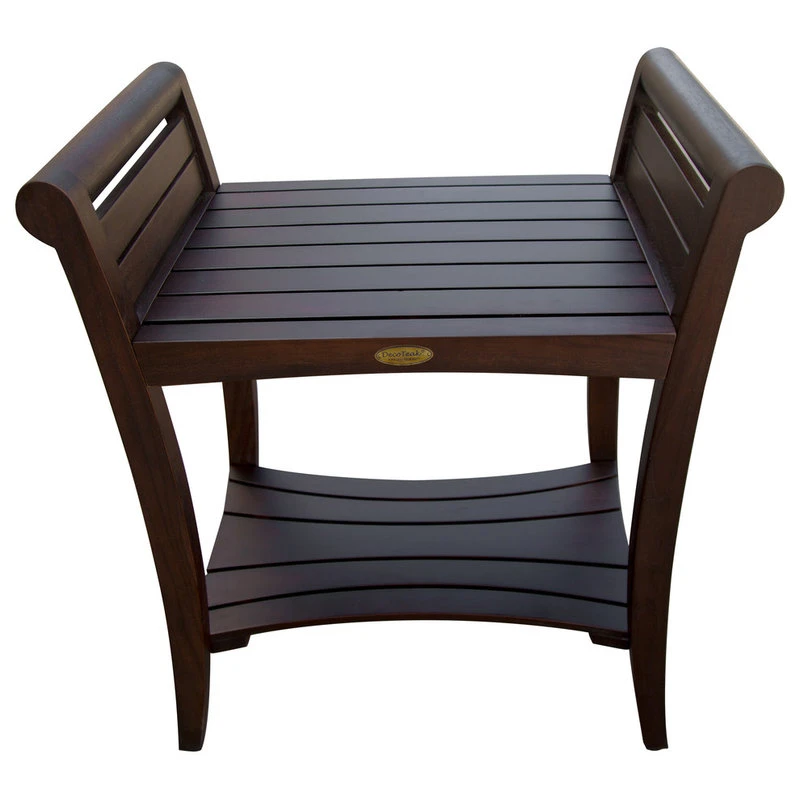DecoTeak Symmetry 24" Extended Height Teak Shower Bench With Shelf And LiftAide Arms 3 DecoTeak Symmetry 24" Extended Height Teak Shower Bench With Shelf And LiftAide Arms