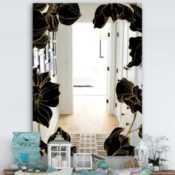 Designart Gold Botanical Obsidian 8 Glam Modern Floral Vanity Mirror, 24x32 -Laural Home Shop 33114b2d034ed1e7 8319 w800 h800 b0 p0