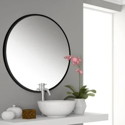Mirrorize Canada 34" DIA Large Round Wall Mirror Black Metal Frame Bathroom Vanity Bedroom Decor -Laural Home Shop 33210aca0f15e87b 4166 w800 h800 b0 p0