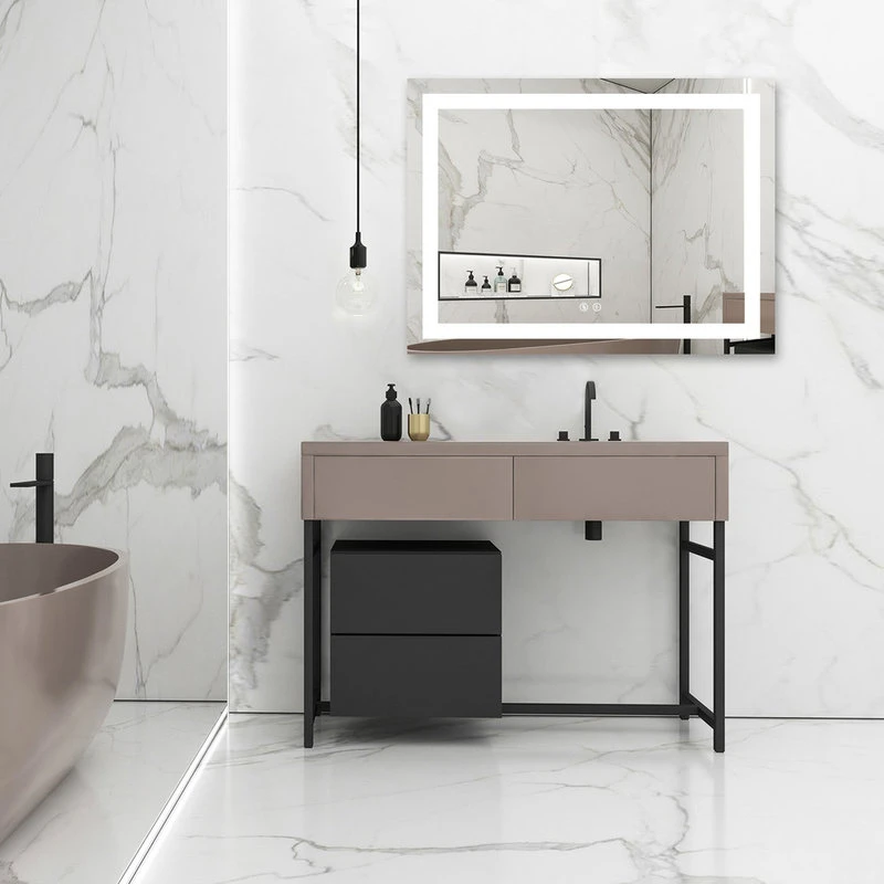 Kiva Rhyme 48"(W)X36"(H) Hardwired Bathroom Led Lighted Backlit Mirror With Square Design 4 Kiva Rhyme 48"(W)X36"(H) Hardwired Bathroom Led Lighted Backlit Mirror With Square Design - Image 2