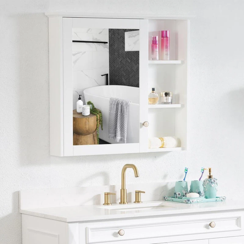 Wellfor Bathroom Solid Wood Medicine Cabinet With Silver Coated Mirror, 34"x30", White 5 Wellfor Bathroom Solid Wood Medicine Cabinet With Silver Coated Mirror, 34"x30", White - Image 3
