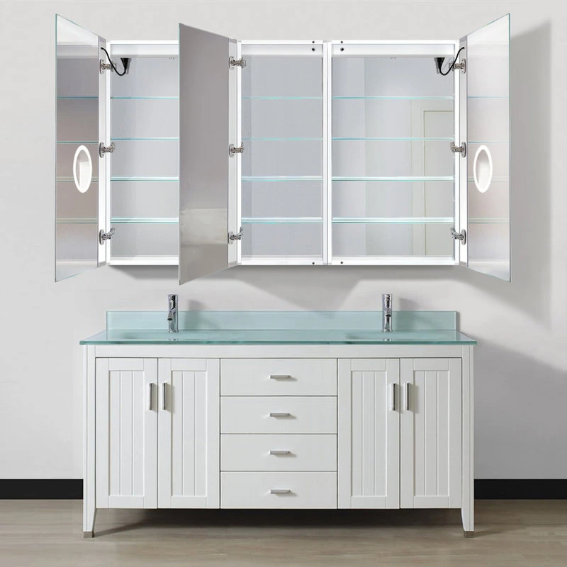 Krugg Reflections USA 66x42 Recessed/Surface Mount Medicine Cabinet 12 Shelves, LED, Left-Left-Right H 4 Krugg Reflections USA 66x42 Recessed/Surface Mount Medicine Cabinet 12 Shelves, LED, Left-Left-Right H - Image 2