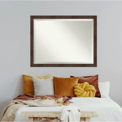 Amanti Art Wildwood Brown Narrow Beveled Bathroom Wall Mirror - 43.25 X 33.25 In. -Laural Home Shop 35217d290ec6db6b 6868 w800 h800 b0 p0