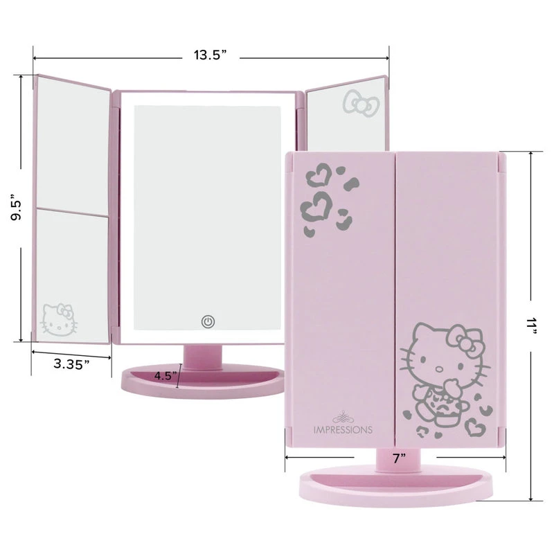 Impressions Vanity Company Hello Kitty Trifold LED Tri-Tone Makeup Mirror With Magnification, Pink 8 Impressions Vanity Company Hello Kitty Trifold LED Tri-Tone Makeup Mirror With Magnification, Pink - Image 6
