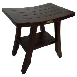 DecoTeak Patented Satori Eastern Style Teak Shower Stools With Shelf, 18"