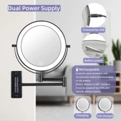 JimsMaison 8 Inch Double-Sided Framed Wall Mounted 10X LED Magnifying Bathroom Mirror, Blac -Laural Home Shop 388196d102fdf491 7655 w800 h800 b0 p0