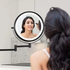 JimsMaison 8 Inch Double-Sided Framed Wall Mounted 10X LED Magnifying Bathroom Mirror, Blac -Laural Home Shop 38f12ade02fdf495 7655 w800 h800 b0 p0