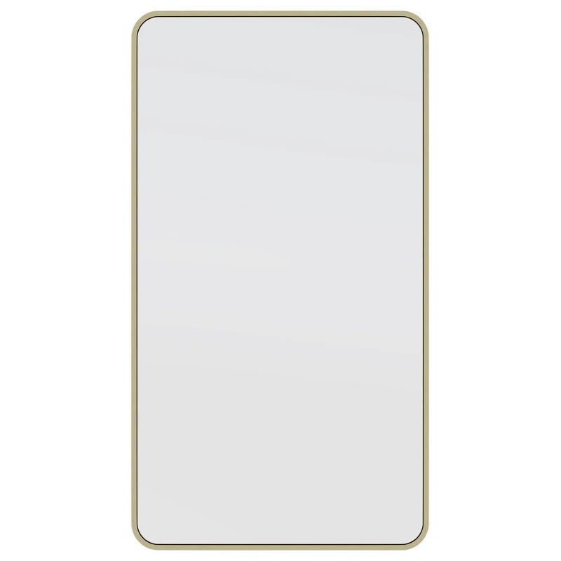 Glass Warehouse 22" W X 40" H Radius Corner Stainless Steel Framed Mirror, Satin Brass 3 Glass Warehouse 22" W X 40" H Radius Corner Stainless Steel Framed Mirror, Satin Brass