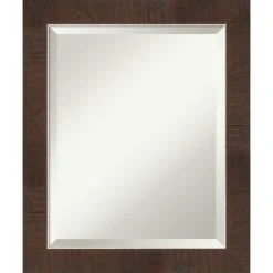 Amanti Art Wildwood Brown Narrow Beveled Bathroom Wall Mirror - 19.25 X 23.25 In.