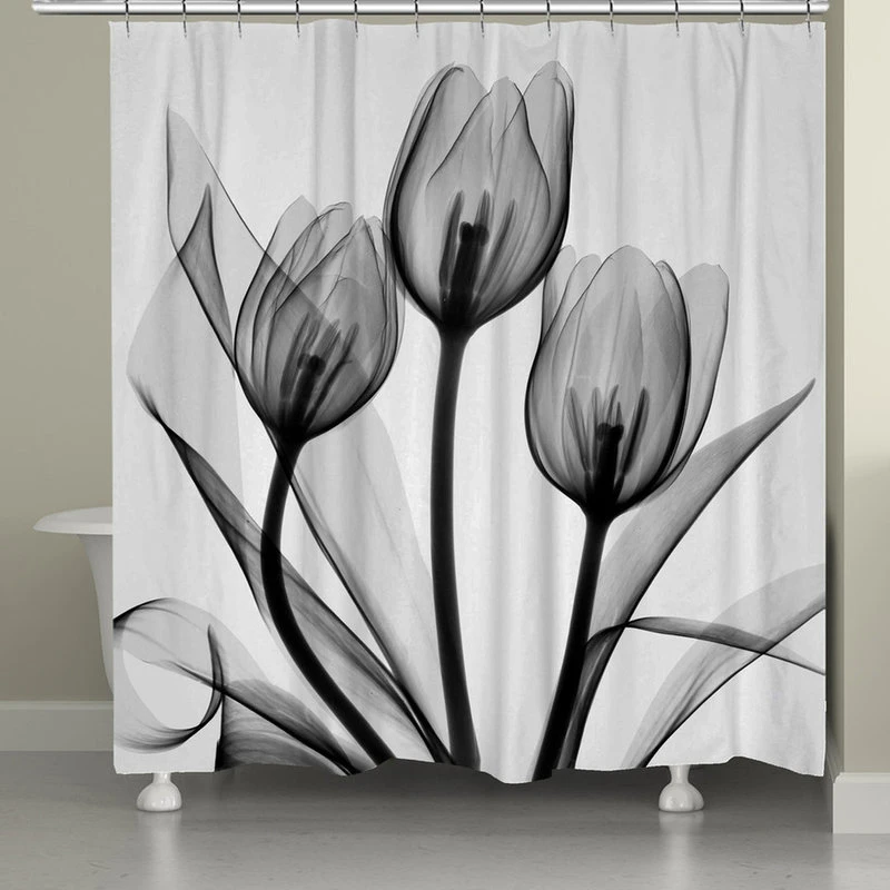 Laural Home Black And White Tulips Shower Curtain 4 Laural Home Black And White Tulips Shower Curtain - Image 2