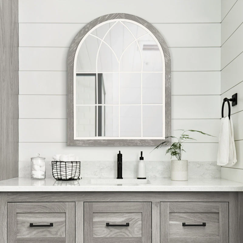 Uniek Nola Framed Windowpane Arch Mirror, Gray 22x28 11 Uniek Nola Framed Windowpane Arch Mirror, Gray 22x28 - Image 9