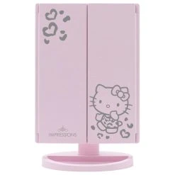Impressions Vanity Company Hello Kitty Trifold LED Tri-Tone Makeup Mirror With Magnification, Pink
