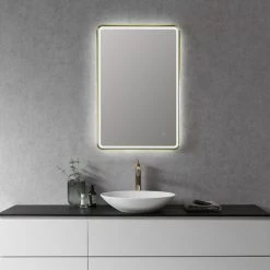 Altair Viaggi Rectangle Framed Bathroom/Vanity LED Wall Mirror, Brushed Gold, 24" -Laural Home Shop 3bc122a702b352e4 8079 w800 h800 b0 p0