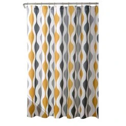 Lush Décor Mid Century Geo Shower Curtain 72x72, Gold/Gray