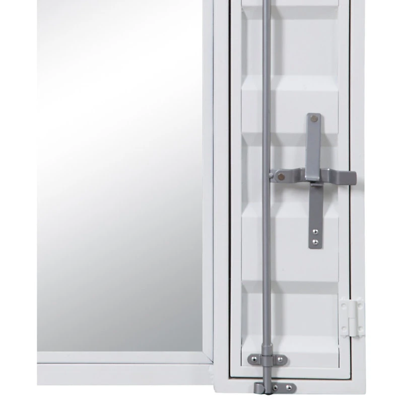 Benzara, Woodland Imprts, The Urban Port Industrial Style Metal Vanity Mirror With Recessed Door Storage, White 5 Benzara, Woodland Imprts, The Urban Port Industrial Style Metal Vanity Mirror With Recessed Door Storage, White - Image 3