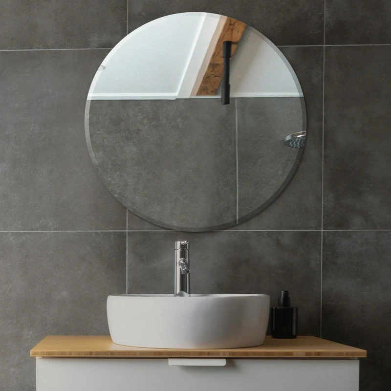 Fab Glass And Mirror Round Beveled Polished Frameless Wall Mirror With Hooks, 24" 9 Fab Glass And Mirror Round Beveled Polished Frameless Wall Mirror With Hooks, 24" - Image 7