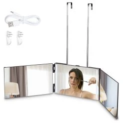 Yescom Byootique 3 Way Mirror Trifold W/ LED Lights Telescoping Hooks For Hair Cutting
