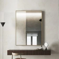 Decor Wonderland Vanta Metal Framed Wall Mirror With Dual Mounting Brackets, Gold, 39.5 In. X 29. -Laural Home Shop 40d17e1901cd23d0 6668 w800 h800 b0 p0