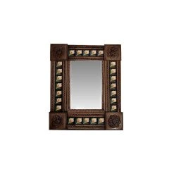 Fine Crafts & Imports Small Brown Lily Tile Talavera Tin Mirror
