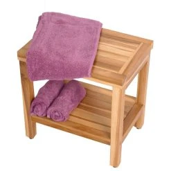 EcoDecors EarthyTeak Classic Teak Shower Bench With Shelf, 18" -Laural Home Shop 4101f38a0a2ed48b 8277 w800 h800 b1 p0