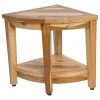 Ecodecors Earthyteak Corner Teak Shower Stool, 16"x16"x18", With Shelf