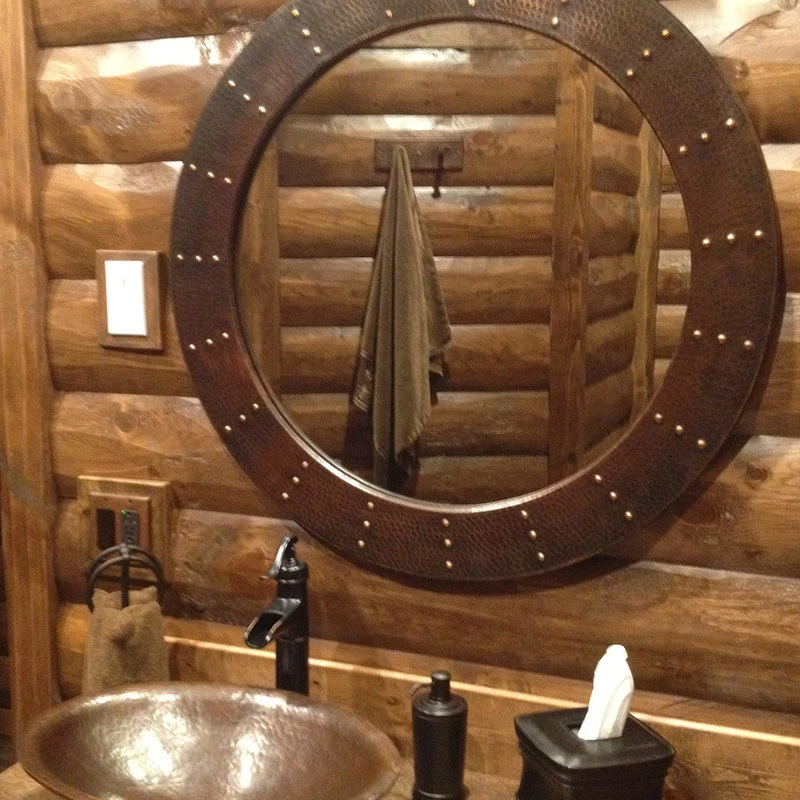 Premier Copper Products 34" Hand Hammered Round Copper Mirror With Hand Forged Rivets 5 Premier Copper Products 34" Hand Hammered Round Copper Mirror With Hand Forged Rivets - Image 3