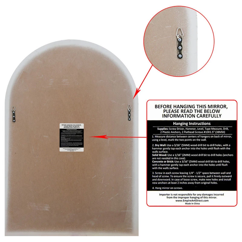 Empire Art Direct Beveled Arch Window Wall Mirror, 0.25" Beveled Edge, 44"x30" Bathroom Mirror 9 Empire Art Direct Beveled Arch Window Wall Mirror, 0.25" Beveled Edge, 44"x30" Bathroom Mirror - Image 7