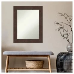 Amanti Art Wildwood Brown Non-Beveled Bathroom Wall Mirror - 23 X 29 In. -Laural Home Shop 45f1f36e02bddc8f 6174 w800 h800 b1 p0