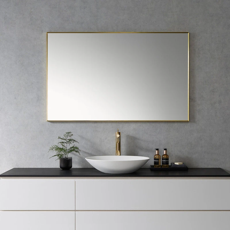 Altair Sassi Rectangle Bathroom/Vanity Aluminum Framed Wall Mirror, Brushed Gold, 48" 3 Altair Sassi Rectangle Bathroom/Vanity Aluminum Framed Wall Mirror, Brushed Gold, 48"