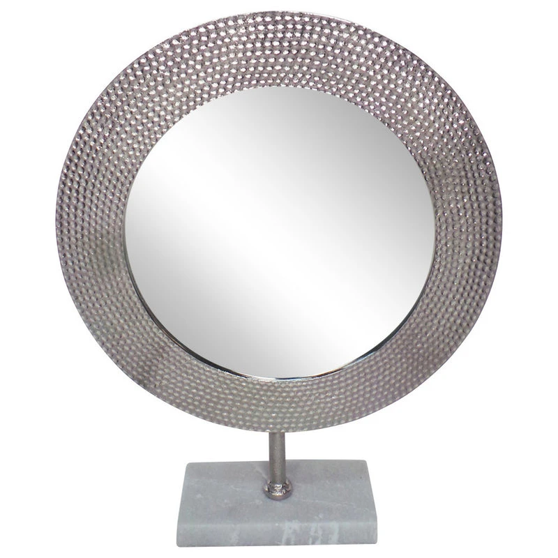 Sagebrook Home Metal 21" Hammered Mirror On Stand, Silver 4 Sagebrook Home Metal 21" Hammered Mirror On Stand, Silver - Image 2