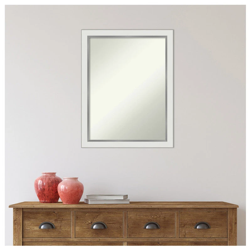 Amanti Art Eva White Silver Narrow Non-Beveled Bathroom Wall Mirror - 21 X 27 In. 9 Amanti Art Eva White Silver Narrow Non-Beveled Bathroom Wall Mirror - 21 X 27 In. - Image 7
