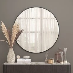 Merrick Lane Hanging Accent Mirror With Modern Metal Frame, Black, 36" Round -Laural Home Shop 48e1a77202715cd0 3257 w800 h800 b0 p0