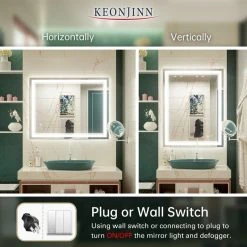 Keonjinn 3-Colors LED Bathroom Mirror, Anti-Fog Memory Dimmable, Sliver, 36x28 -Laural Home Shop 49c1f6d5030e23ee 3695 w800 h800 b0 p0