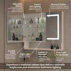 Modland Modern LED Mirror Medicine Cabinet With 3-Touch Switches, Aluminum Natural Color Oxidation -Laural Home Shop 49d1a5db03944824 9083 w800 h800 b0 p0