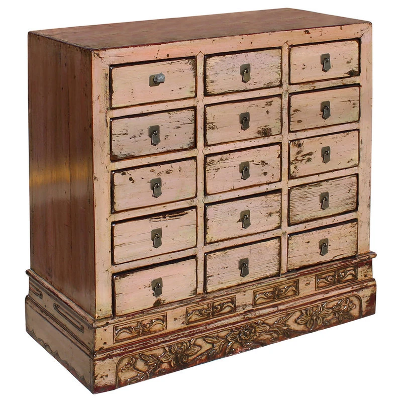 Golden Lotus Antiques Chinese Distressed Mauve Beige 15 Drawers Medicine Apothecary Cabinet Hcs4602 4 Golden Lotus Antiques Chinese Distressed Mauve Beige 15 Drawers Medicine Apothecary Cabinet Hcs4602 - Image 2