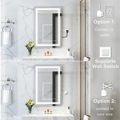 Wellfor Frameless LED Lighted Dimmable Bathroom Vanity Mirror With Defogger, 24"x36" -Laural Home Shop 4cc158be03720db0 7293 w800 h800 b0 p0