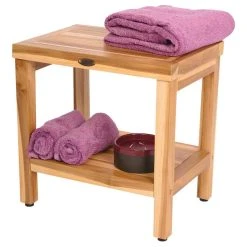 EcoDecors EarthyTeak Classic Teak Shower Bench With Shelf, 18" -Laural Home Shop 4e01cd570a2ed48f 8277 w800 h800 b1 p0
