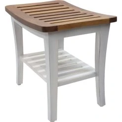 W. C. Redmon Co Farmhouse Genuine Teak Bench, Natural With White Base -Laural Home Shop 4e7166810d9198be 8287 w800 h800 b1 p0