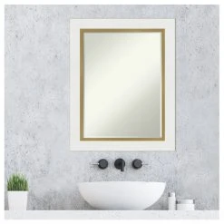 Amanti Art Eva White Gold Petite Bevel Bathroom Wall Mirror 23.25 X 29.25 In. -Laural Home Shop 4ef1096f03b79115 7817 w800 h800 b1 p0