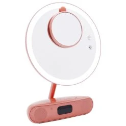 Impressions Vanity Company Melody 9-Inch Round Duotone Makeup Mirror With Bluetooth Speakers, Rose Gold