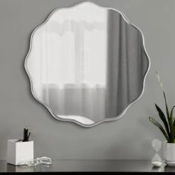 Uniek Viona Round Scalloped Mirror, Silver 26" Diameter 16 Uniek Viona Round Scalloped Mirror, Silver 26" Diameter -Laural Home Shop 4f01654601fc5130 6225 w800 h800 b0 p0