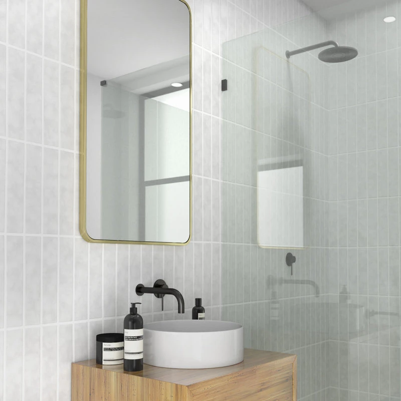 Glass Warehouse 22" W X 40" H Radius Corner Stainless Steel Framed Mirror, Satin Brass 5 Glass Warehouse 22" W X 40" H Radius Corner Stainless Steel Framed Mirror, Satin Brass - Image 3