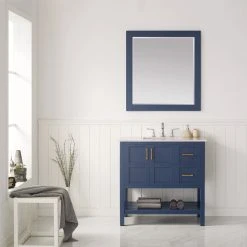 Vinnova Florence Rectangular Bathroom/Vanity Framed Wall Mirror, Royal Blue, 36" -Laural Home Shop 5201fc14009c461c 7256 w800 h800 b0 p0
