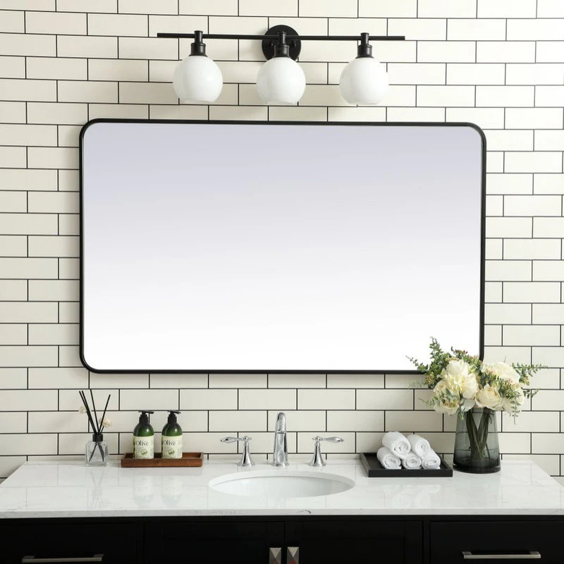 Elegant Furniture & Lighting Ellis Soft Corner Metal Rectangular Mirror, Black, 30"x48" 4 Elegant Furniture & Lighting Ellis Soft Corner Metal Rectangular Mirror, Black, 30"x48" - Image 2