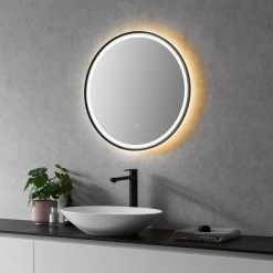 Altair Palme Round Framed Bathroom/Vanity LED Lighted Wall Mirror, Matte Black, 24" -Laural Home Shop 53215898028610e3 8092 w800 h800 b0 p0